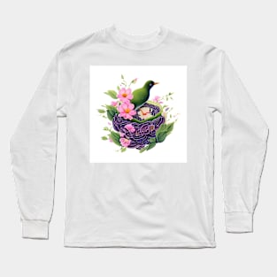 Bird in a Floral Nest - Adorable Wall Decor Long Sleeve T-Shirt